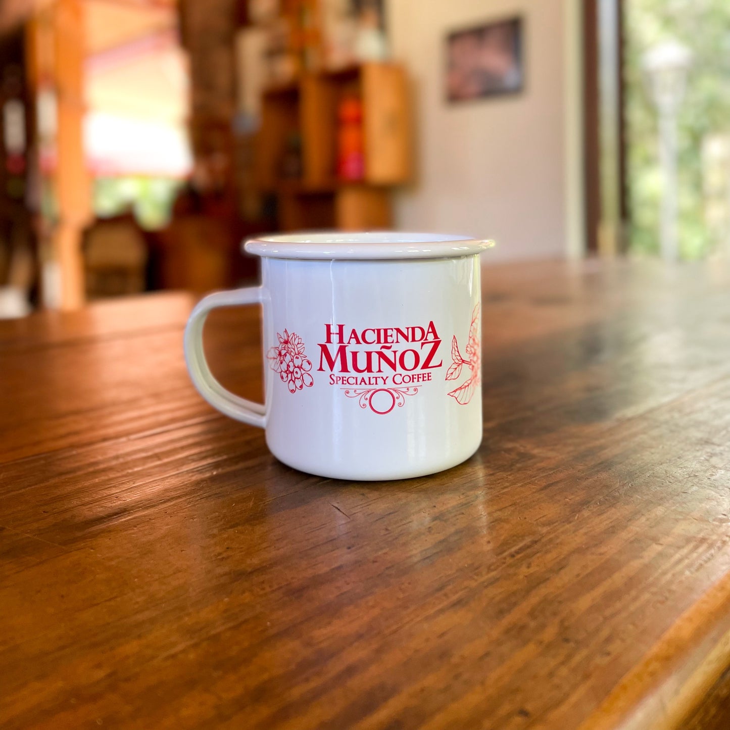 White and Red Enamel Mug